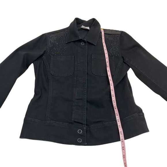 Chico’s Platinum Black Denim Embroidered Sequined Jacket Size 0 XS - Picture 8 of 14